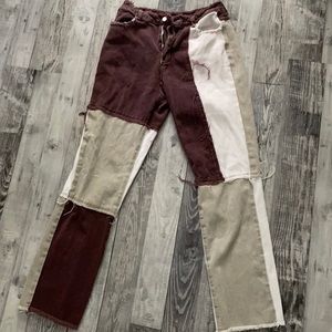 High rise spliced jeans